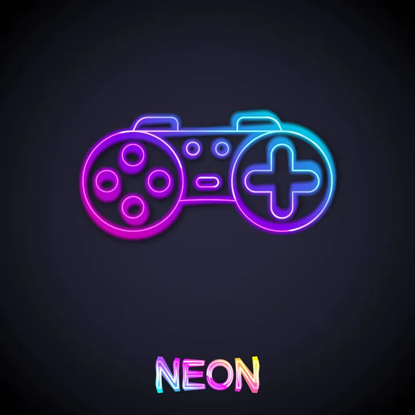 Linha de néon brilhante ícone Gamepad isolado no fundo preto. Controlador de jogo. Vetor —  Vetores de Stock