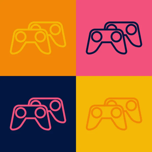 Pop art line Controlador de juegos o joystick para consola de juegos icono aislado en el fondo de color. Vector — Vector de stock