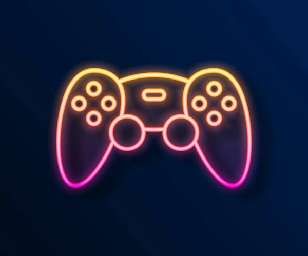 Siyah arkaplanda izole edilmiş oyun konsolu simgesi için parlayan neon çizgi oyun denetleyici veya joystick. Vektör — Stok Vektör