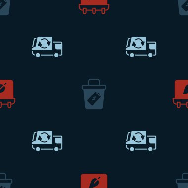 Set Calendar with autumn leaves, Trash can and Garbage truck on seamless pattern. Vector