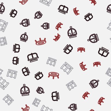 Set line Attraction carousel, Kid playground slide pipe and Jumping trampoline on seamless pattern. Vector