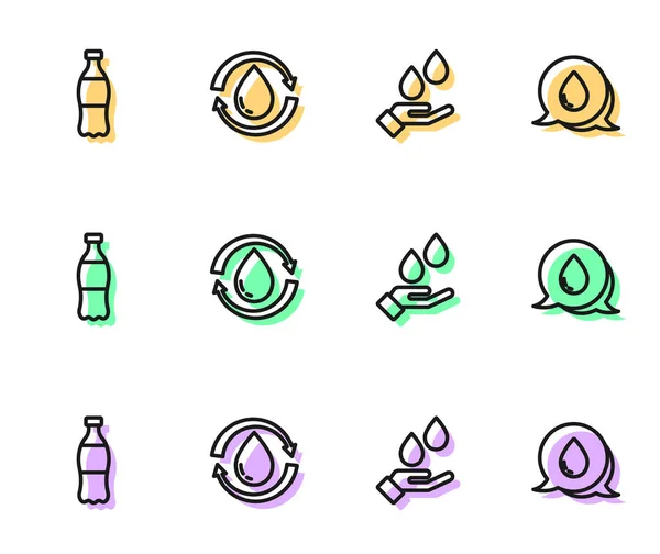 Set line Mytí rukou s mýdlem, Láhev vody, Recycle clean aqua and Water drop speech bubbles icon. Vektor — Stockový vektor