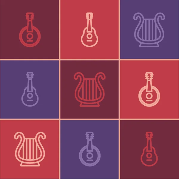 Set line Banjo, Ancient Greek lyre and Guitar icon. Vector — Stock vektor