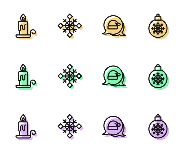 Set line Christmas Santa Claus hat, Burning candle, Snowflake and ball icon. Vector — Stockový vektor