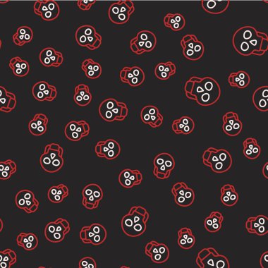 Çizgi Kurukafa simgesi siyah arkaplanda kusursuz desen izole etti. Mutlu Cadılar Bayramı Partisi. Vektör