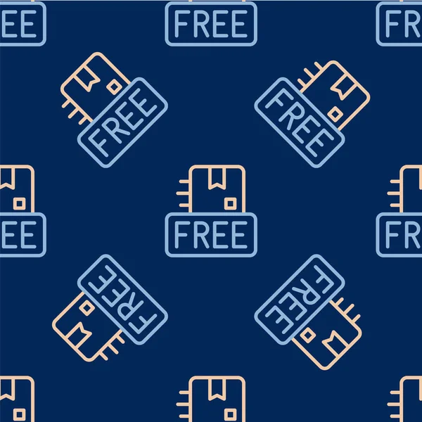 Ligne boîte en carton avec icône symbole gratuit motif isolé sans couture sur fond bleu. Boîte, paquet, panneau de colis. Livraison, transport et expédition. Vecteur — Image vectorielle