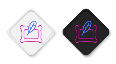 Beyaz arkaplanda çizgi şeklinde bir yastık simgesi var. Yastık tabelası. Ortopedik yastık. Renkli taslak konsepti. Vektör