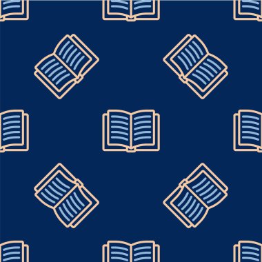 Satır Açık kitap simgesi mavi arkaplanda izole edilmiş kusursuz desen. Vektör