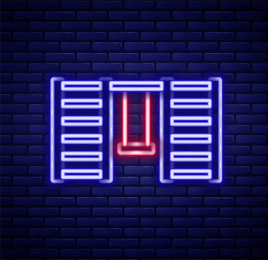 Parlayan neon çizgisi, duvardaki tuğla duvarda izole edilmiş İsveç duvar ikonu. İsveç merdivenleri. Renkli taslak konsepti. Vektör