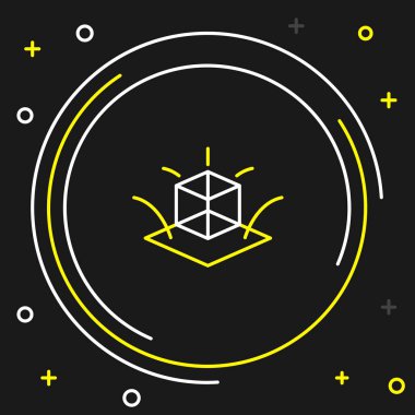 Siyah arkaplanda 3D satır modelleme simgesi izole edildi. Artırılmış gerçeklik mi yoksa sanal gerçeklik mi? Renkli taslak konsepti. Vektör