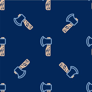 Ahşap çizgili balta simgesi mavi arka planda izole edilmiş. Oduncu baltası. Vektör