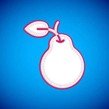 Beyaz Armut simgesi mavi arkaplanda izole edildi. Yaprak sembollü meyve. Vektör