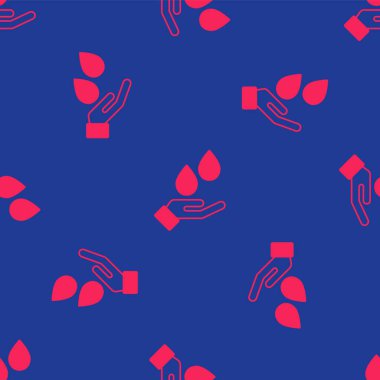 Red Washing hands with soap icon isolated seamless pattern on blue background. Washing hands with soap to prevent virus and bacteria. Vector