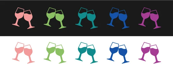 Set icona di vetro di vino isolato su sfondo bianco e nero. Un cartello di vetro. Vettore — Vettoriale Stock