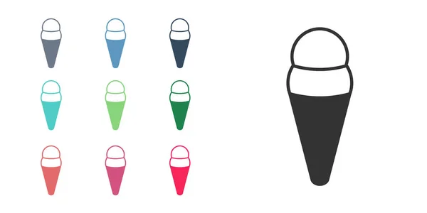 Czarne lody w ikonie wafla stożka izolowane na białym tle. Słodki symbol. Zestaw ikon kolorowe. Wektor — Wektor stockowy