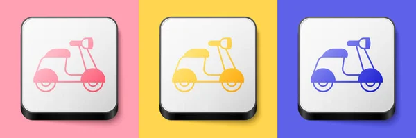 Isometric Scooter icon isolated on pink, yellow and blue background. Square button. Vector — Image vectorielle
