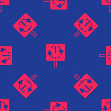 Kırmızı Geri Dönüşüm sembolü simgesi mavi arkaplanda izole edilmiş pürüzsüz desen. Dairesel ok simgesi. Çevre geri dönüşümü yeşile döner. Vektör