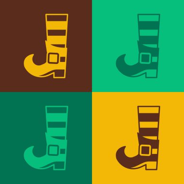 Pop Art Leprechaun bot simgesi renk arkaplanında izole edildi. Aziz Patrick gününüz kutlu olsun. Ulusal İrlanda bayramı. Vektör