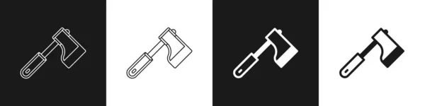 Set Holzbeil-Symbol isoliert auf schwarzem und weißem Hintergrund. Holzfällerbeil. Vektor — Stockvektor