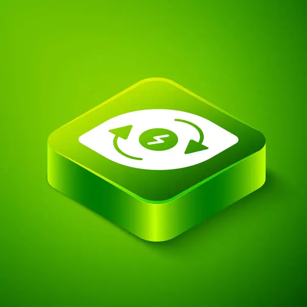 Isometric Water energy icon isolated on green background. Ecology concept with water droplet. Alternative energy concept. Green square button. Vector — Stockový vektor