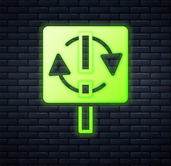 Glowing neon Recycle symbol icon isolated on brick wall background. Circular arrow icon. Environment recyclable go green. Vector — Stock Vector