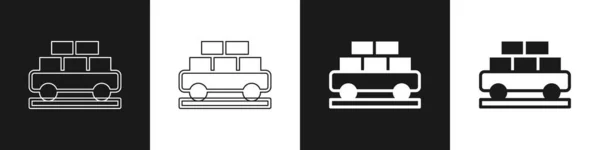 카고 열차 웨건 아이콘을 흑백 배경에 분리하고. 화물 열차. 철도 운송. Vector — 스톡 벡터