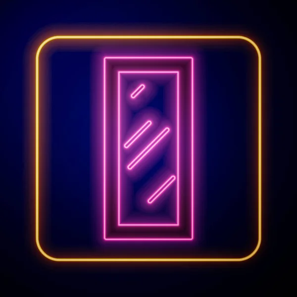 Glowing neon Big full length mirror for bedroom, shops, backstage icon isolated on black background. Vector — Stock vektor