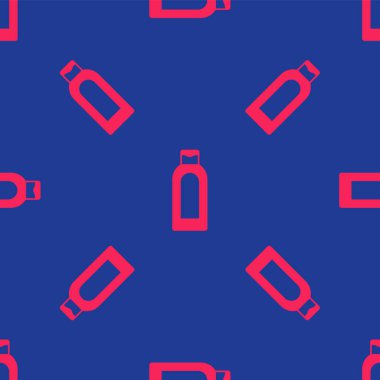 Kırmızı şampuan ikonu şişesi mavi arka planda izole edilmiş pürüzsüz desen. Vektör