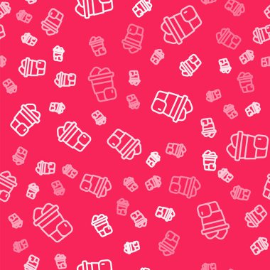 White line Iced coffee icon isolated seamless pattern on red background. Vector