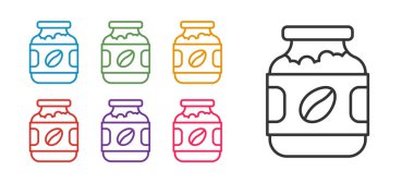 Beyaz arka planda izole kahve kavanozu ikonu oluşturun. Simgeleri renklendirin. Vektör