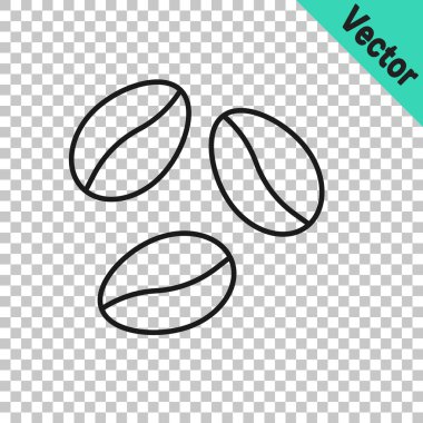 Siyah çizgi kahve çekirdeği simgesi şeffaf arkaplanda izole edilmiş. Vektör