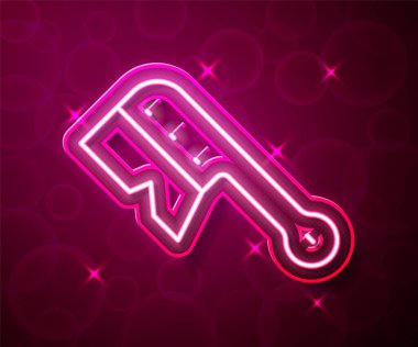 Glowing neon line Beekeeping brush icon isolated on red background. Tool of the beekeeper. Vector