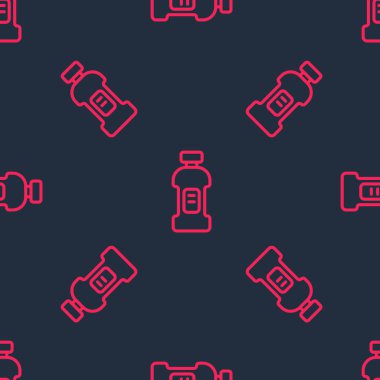 Kırmızı çizgi plastik şişe çamaşır deterjanı, çamaşır suyu, bulaşık deterjanı ya da siyah arka planda izole edilmiş başka bir temizlik maddesi ikonu. Vektör