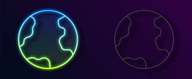 Parlayan neon çizgisi Dünya ikonu siyah arka planda izole edildi. Dünya ya da Dünya işareti. Küresel internet sembolü. Geometrik şekiller. Vektör