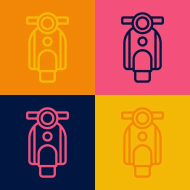 Pop sanat çizgisi Scooter simgesi renk arkaplanında izole edildi. Vektör