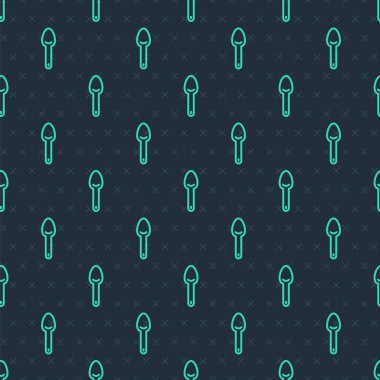 Yeşil çizgi kaşığı simgesi mavi arkaplanda pürüzsüz desen izole etti. Mutfak aletleri. Çatal bıçak seti. Vektör