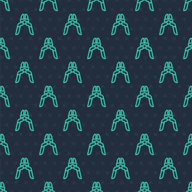 Green line Pliers tool icon isolated seamless pattern on blue background. Pliers work industry mechanical plumbing tool. Vector