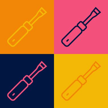 Pop sanat çizgisi tornavida simgesi renk arkaplanında izole edildi. Servis aracı sembolü. Vektör