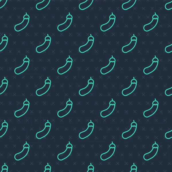 Yeşil çizgi patlıcan simgesi mavi arka planda izole edilmiş kusursuz desen. Vektör