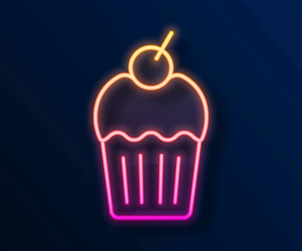 Linha de néon brilhante ícone Muffin isolado no fundo preto. Vetor — Vetor de Stock