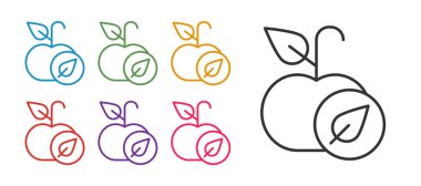 Apple simgesini beyaz arkaplanda izole et. Fazla kilolu. Sağlıklı diyet menüsü. Fitness diyeti elması. Simgeleri renklendirin. Vektör