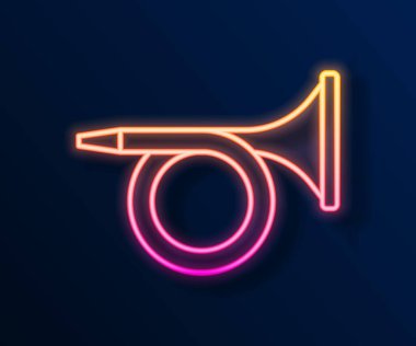 Parlayan neon hattı Trompet simgesi siyah arkaplanda izole edildi. Müzik aleti. Vektör