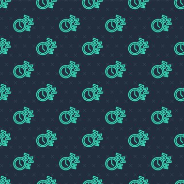 Yeşil çizgi alarm simgesi mavi arkaplanda izole edilmiş pürüzsüz desen. Uyan, kalk konsepti. Zaman işareti. Vektör