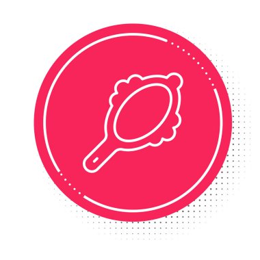 Beyaz çizgi sihirli el aynası ikonu beyaz arkaplanda izole edildi. Kırmızı daire düğmesi. Vektör