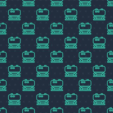 Yeşil hat Petrol Sarnıcı ikonu mavi arka planda izole edilmiş pürüzsüz desen. Tren vagonundaki petrol tankı. Demiryolu nakliyesi. Petrol endüstrisi. Vektör