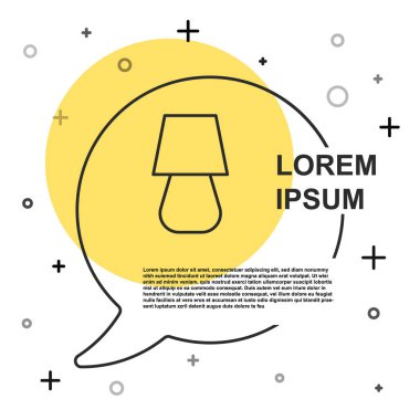 Beyaz arkaplanda siyah çizgi masa lambası simgesi izole edildi. Rastgele dinamik şekiller. Vektör