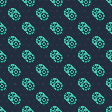 Elbise simgesi için yeşil çizgi dikiş düğmesi mavi arkaplanda izole edilmiş pürüzsüz desen. Giysi düğmesi. Vektör