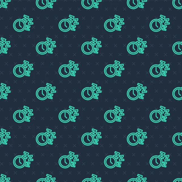 Yeşil çizgi alarm simgesi mavi arkaplanda izole edilmiş pürüzsüz desen. Uyan, kalk konsepti. Zaman işareti. Vektör