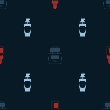 Temel yağ şişesi, parfüm ve el kremi tüpünü pürüzsüz desene ayarlayın. Vektör