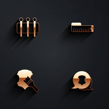 Set Needle for sewing, Tape measure, Leather and icon with long shadow. Vector